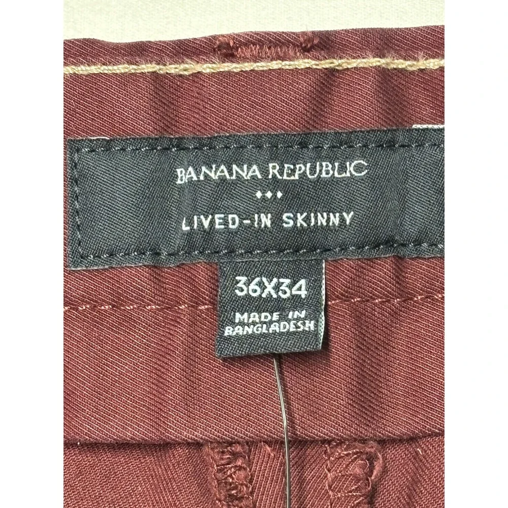 NWT Banana Republic Lived-In‎ Skinny Chino Pants Mens 36x32 Burgundy Maroon
